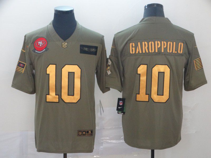 Men San Francisco 49ers #10 Garoppolo Gold Nike Olive Salute To Service Limited NFL Jersey